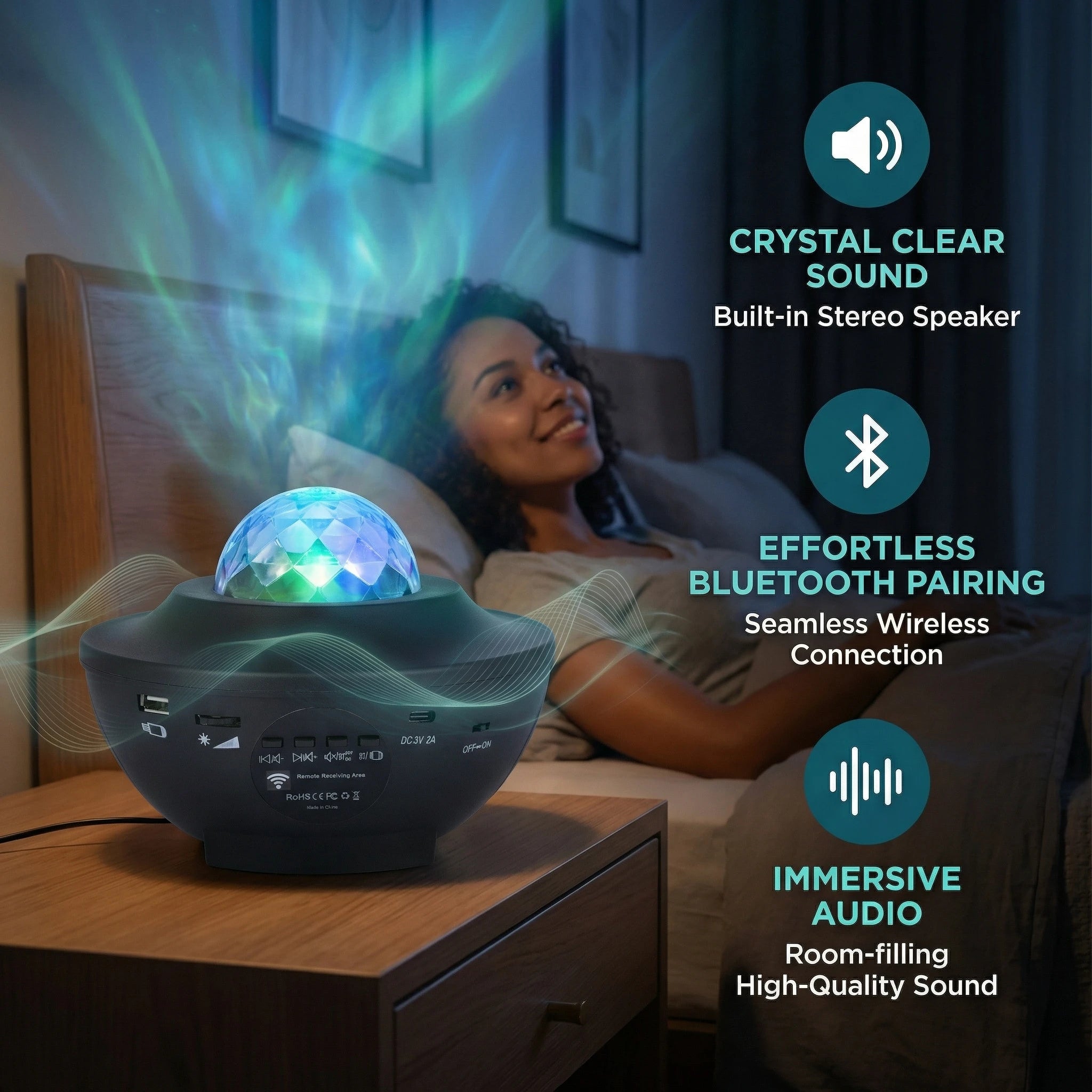 Proyector de Auroras y Galaxias con Altavoz Bluetooth | 16 Efectos de Luz